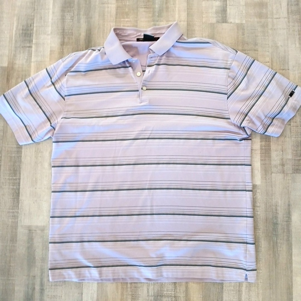Nike‎ Tiger Woods Collection Mens Polo Shirt Large Purple Strip Dri Fit Athletic